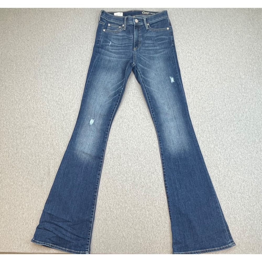 Gap 1969 Jeans Womens 27 Long Blue Cotton Blend Stretch Mid-Rise Skinny Flare
